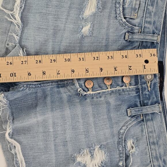 Hollister California Women's stretch Blue Denim Short Hi Rise Distressed size 28 - Picture 11 of 12